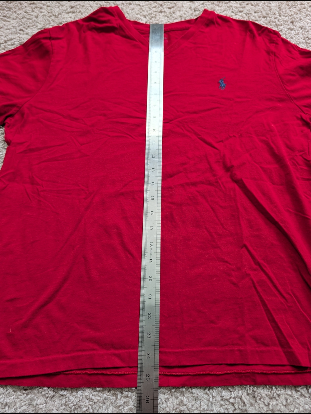 Polo Ralph Lauren Red Blue Pony V-Neck Cotton Short Sleeve Tee Size Large - Picture 7 of 8